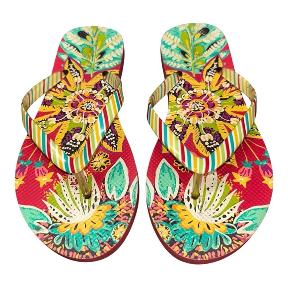 Vera Bradley Flip-Flops Bright Floral & Striped Thong Sandals Size 6 - Picture 1 of 6